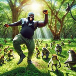 Big black man dancing with monkeys surrounding him Meme Template