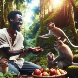 African male playing with monkeys in the jungle Meme Template