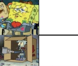 Rich Spongebob vs Poor Squidward Meme Template