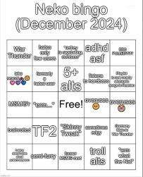 Neko bingo December 2024 Meme Template