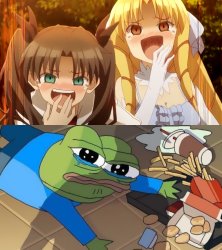 Anime girls laughing at Pepe Meme Template