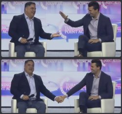 Cenk Uygur & Charlie Kirk at America Fest 2024 holding hands Meme Template