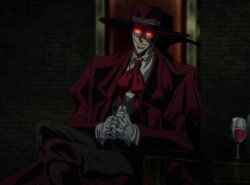 Alucard sitting and smiling Meme Template