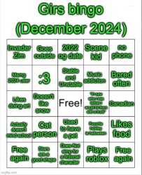 Girs bingo (december 2024) Meme Template