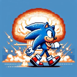 Sonic walking away quitley with a smile from a explosion Meme Template