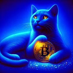 blue color cat holding bitcoin Meme Template