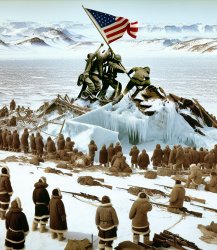 American soldiers raise American flag over Greenland Meme Template