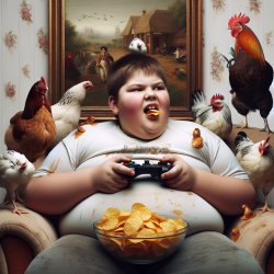 Fat boy without T-Shirt eating Chips,sitting on Chair gaming, ch Meme Template