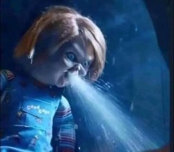 Chucky spitting water Meme Template