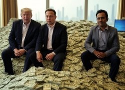 Donald Trump, Elon Musk, Vivek Ramaswamy pile of money oligarchy Meme Template