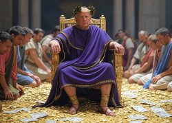 Donald Trump King Caesar money gold kneeling worshipers Meme Template