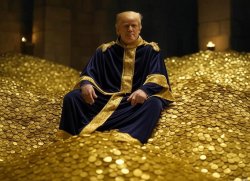 Trump pile of gold Oligarchy Republican mammon worshiper Meme Template