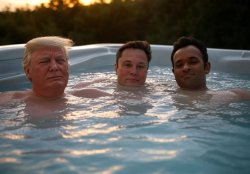 Donald Trump, Elon Musk, Vivek Ramaswamy oligarchy swimming pool Meme Template