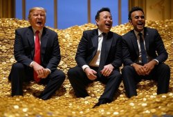 Donald Trump, Elon Musk, Vivek Ramaswamy pile of gold oligarchy Meme Template