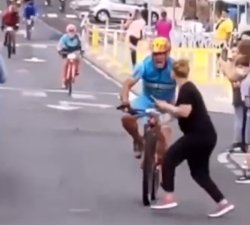 Idiot runs in front of cyclist Meme Template