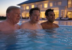 Donald Trump, Elon Musk, Vivek Ramaswamy swimming pool oligarchy Meme Template