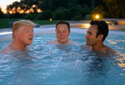 Donald Trump, Elon Musk, Vivek Ramaswamy swimming pool oligarchy Meme Template