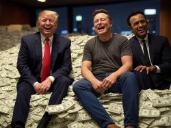 Donald Trump, Elon Musk, Vivek Ramaswamy pile of money oligarchy Meme Template