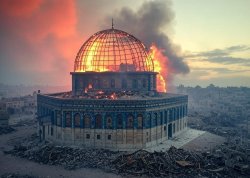 Dome of the Rock burning Destroyed by Trump Meme Template