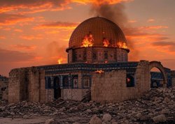 Dome of the Rock burning Destroyed by Trump Meme Template