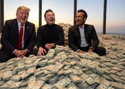 Donald Trump, Elon Musk, Vivek Ramaswamy pile of money oligarchy Meme Template