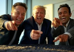 Donald Trump, Elon Musk, Vivek Ramaswamy laughing oligarchy Meme Template