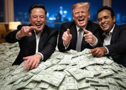 Donald Trump, Elon Musk, Vivek Ramaswamy pile of money oligarchy Meme Template