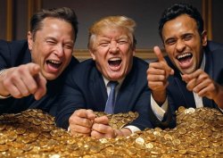 Donald Trump, Elon Musk, Vivek Ramaswamy pile of gold oligarchy Meme Template