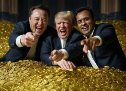 Donald Trump, Elon Musk, Vivek Ramaswamy pile of money oligarchy Meme Template