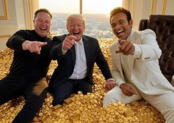 Donald Trump, Elon Musk, Vivek Ramaswamy pile of gold oligarchy Meme Template