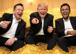 Donald Trump, Elon Musk, Vivek Ramaswamy pile of gold oligarchy Meme Template