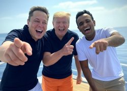 Donald Trump, Elon Musk, Vivek Ramaswamy on yacht oligarchy Meme Template