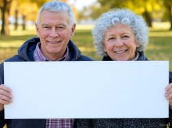 Older White Couple Holding Blank Sign Meme Template