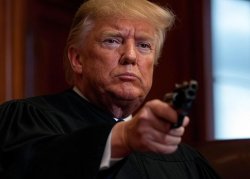 Donald Trump as judge with gun Meme Template