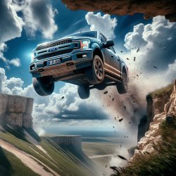 Ford f-150 square body in mid-air driving off a cliff Meme Template