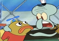 Squidward to young fish Meme Template