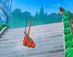 Rayquaza laughing at Deoxys falling down the stairs Meme Template