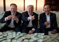 Donald Trump, Elon Musk, Vivek Ramaswamy pile of money oligarchy Meme Template