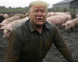 Donald Trump wallowing in mud Pigs Meme Template