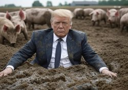 Donald Trump wallowing in mud Pigs Meme Template