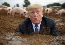 Donald Trump wallowing in mud Pigs Meme Template