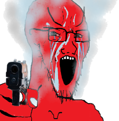 Angry red soyjak with gun Meme Template