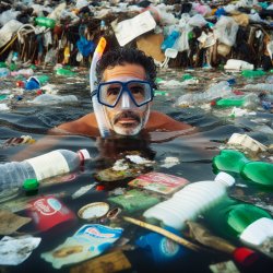 guy swimming in trash Meme Template