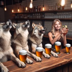 4 wolves drinking beer bar howling at a hot white girl bartender Meme Template