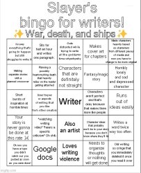 Writer's bingo Meme Template