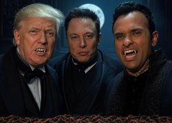 Trump, Musk, Ramaswamy vampires DOGE Meme Template