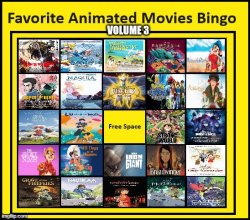 favorite animated movies bingo volume 3 Meme Template