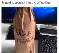 sneaking alcohol into the office as work documents Meme Template