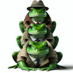 frog sitting on a frog sitting on a frog in a trenchcoat Meme Template