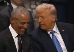 Trump makes Obama laugh Meme Template